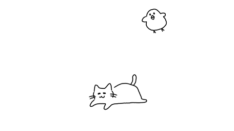 ネコとヒヨコのGIF画像